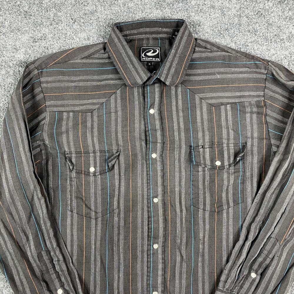 Roper Shirt Mens XL Gray Stripe Western Pearl Snap Cowboy Rodeo Vintage